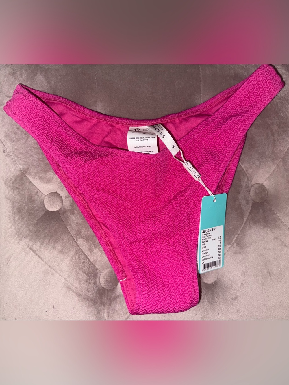Seafolly Fuchsia Textured High-Cut Bikini Bottom